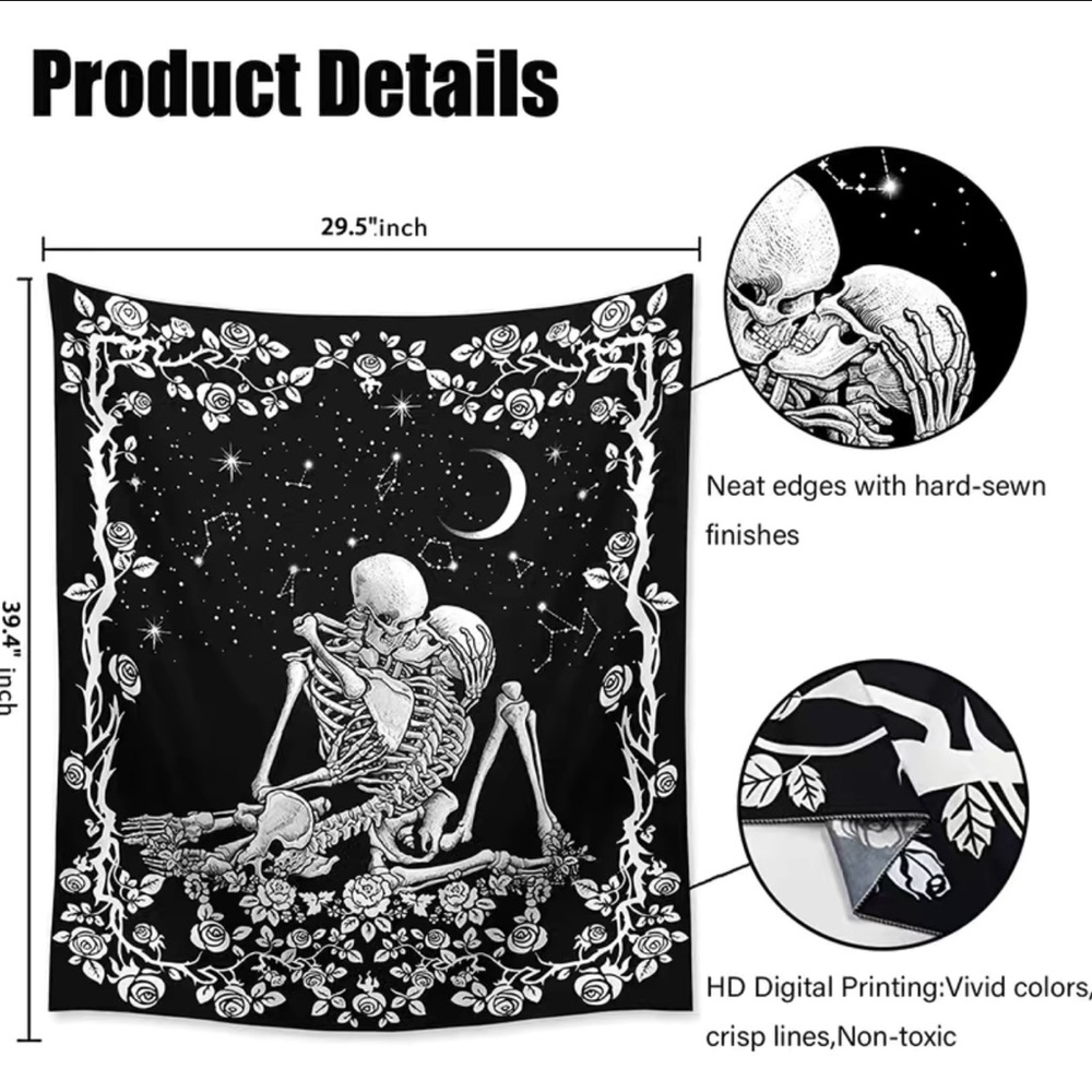 Monad Tapestry‎ The Kissing Lovers Skull Black Moon And Star 39.4”X 29.5”inch